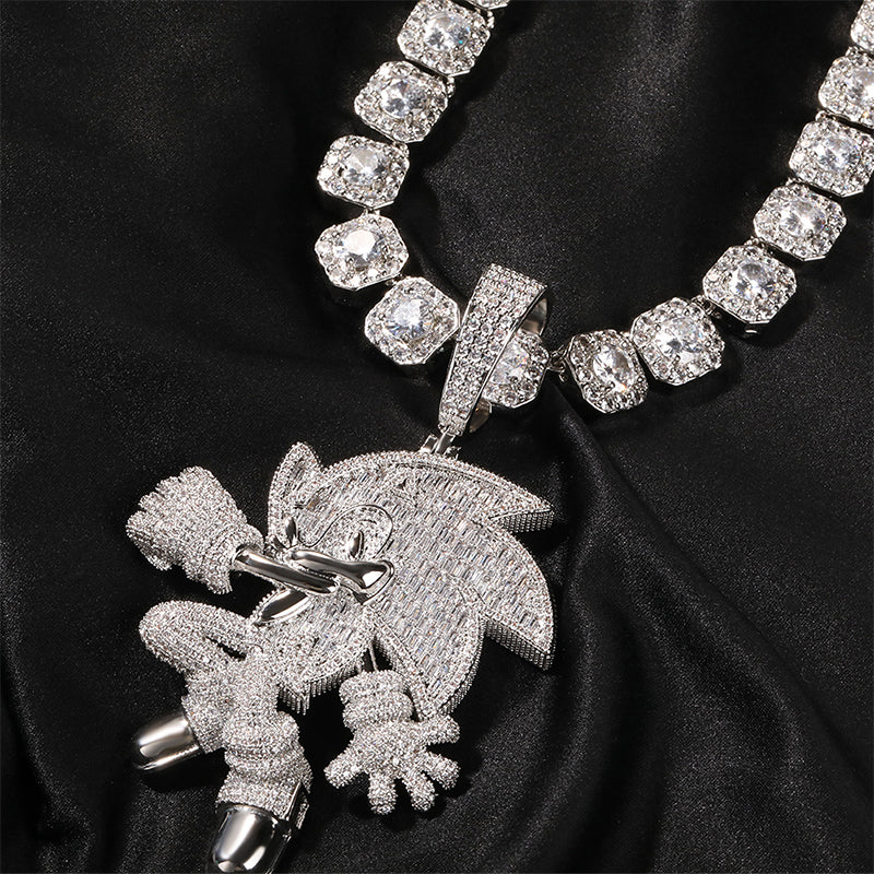 Sonic the Hedgehog Fully Iced diamond Pendant Diamond free necklace chain ifandco