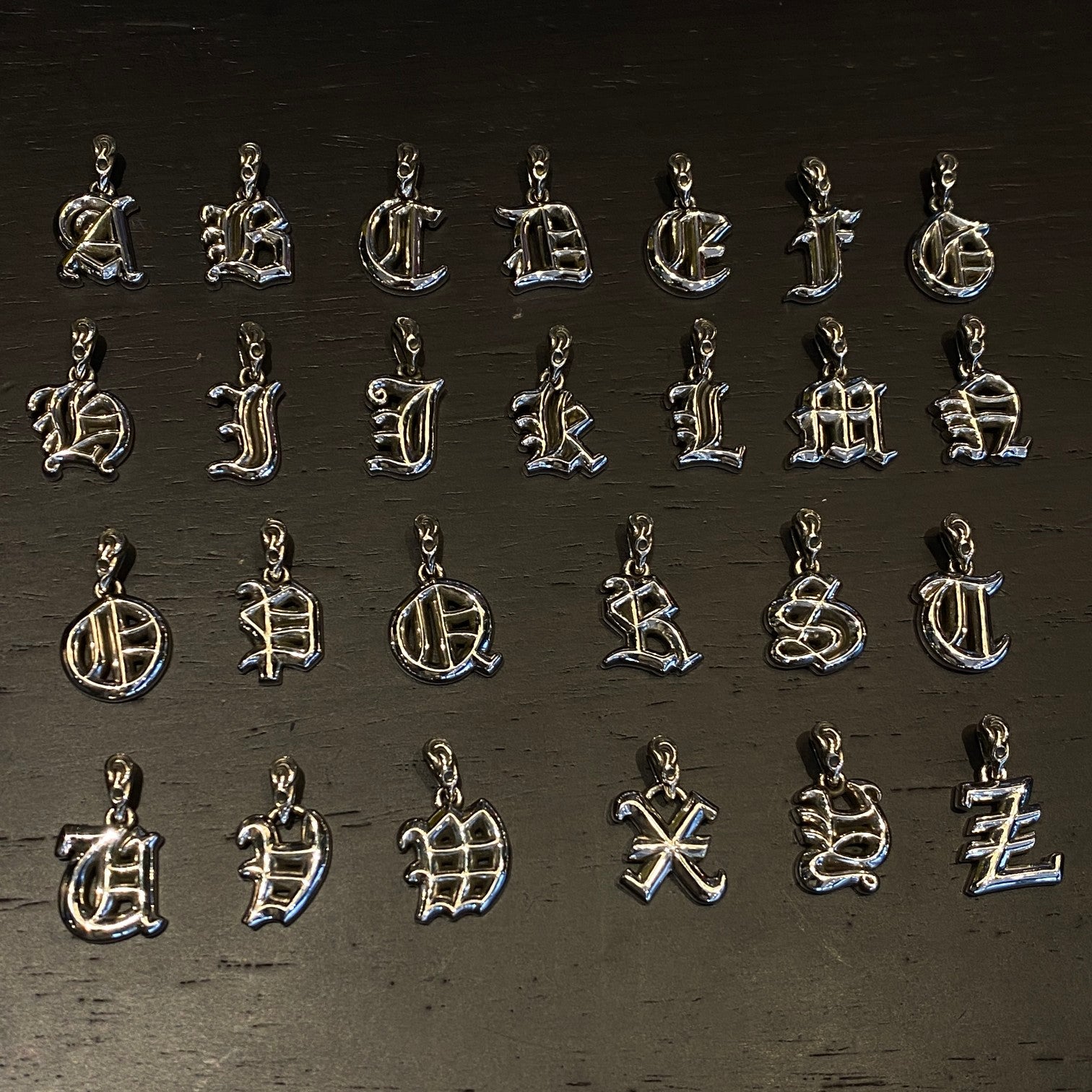 Custom Gothic font A-Z alphabet letter 925 silver