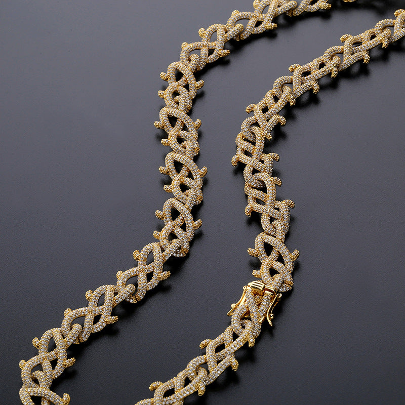 18mm Iced Barbed wire link necklace chain shopgld gold diamond