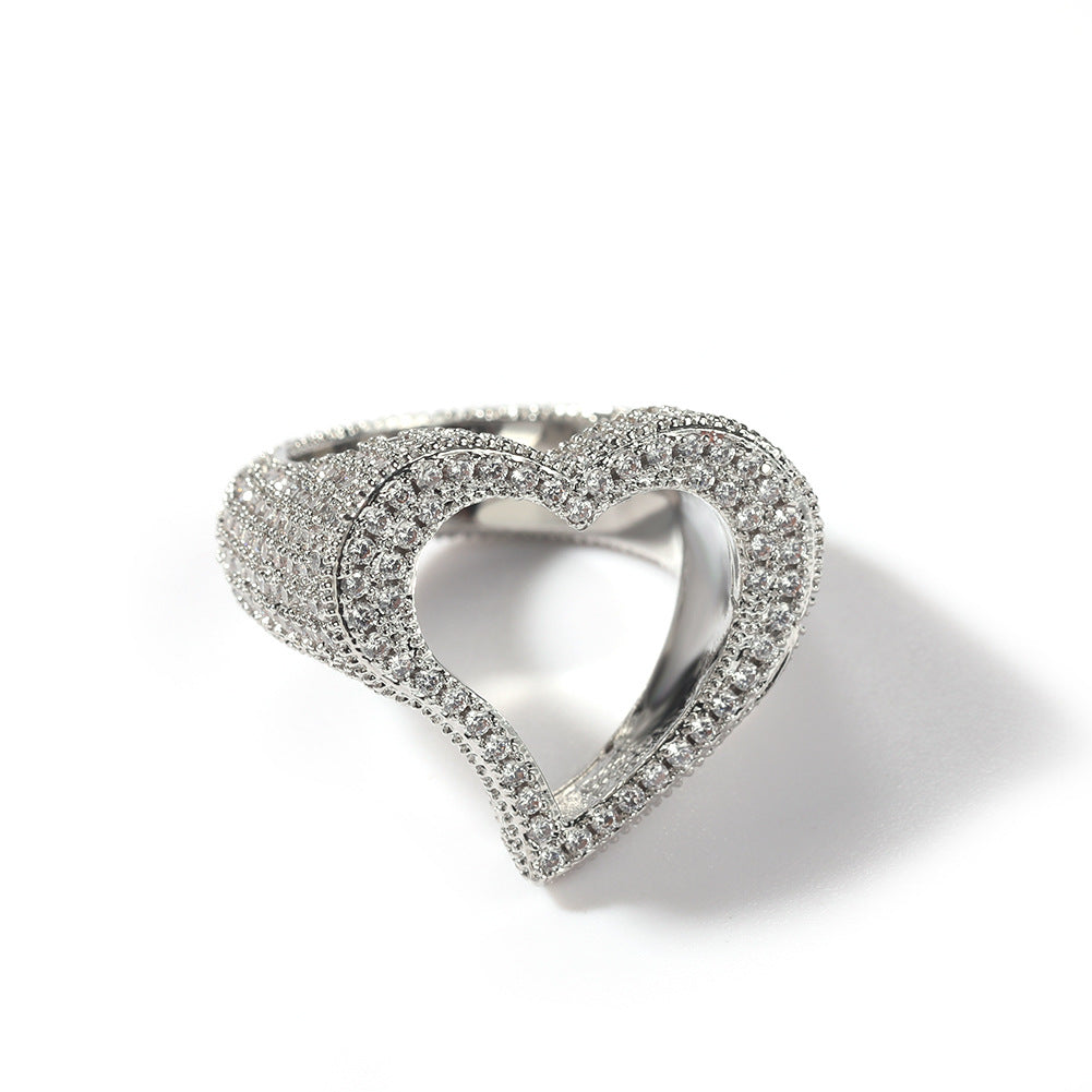 Fully iced hollow heart ring White Gold fashion nova shein coachella diamond ring hip hop jewelry rapper 