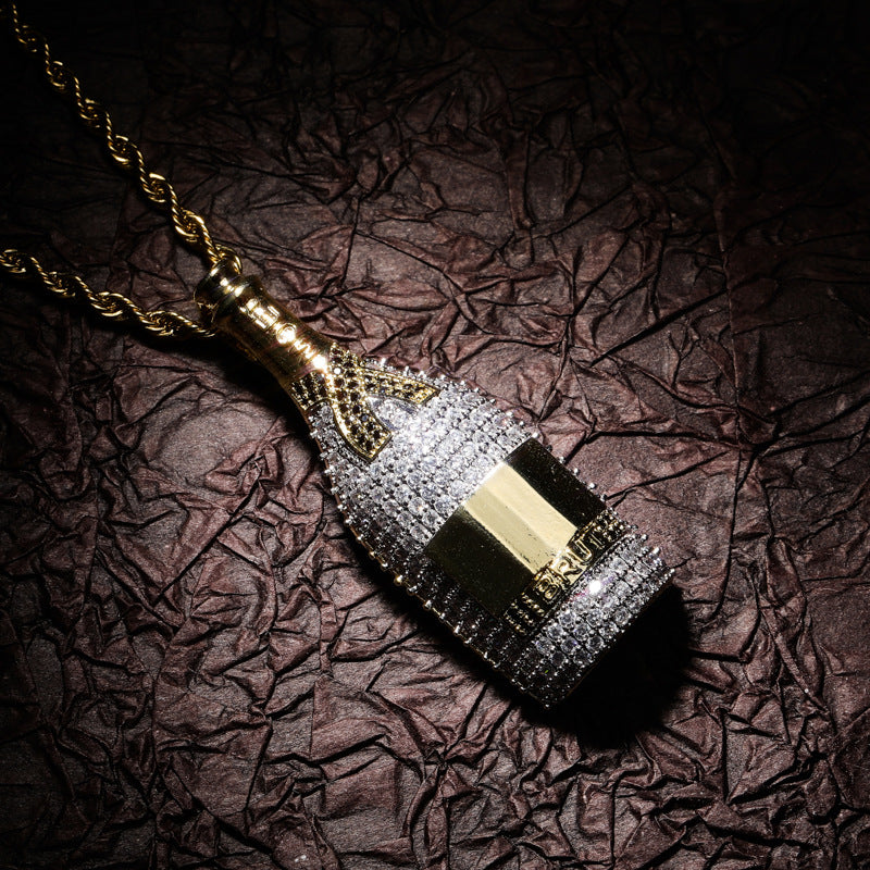 Fully iced diamond Moet &amp; Chandon Brut Imperial pendant necklace chain yellow gold rapper jewelry