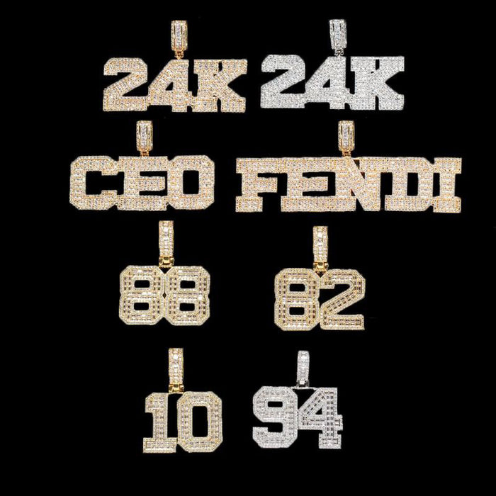 Custom number letter name baguette pendant necklace chain dialmond fully iced instagram famous rapper jewelry hip hop top jewelers