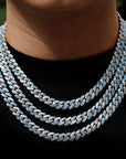 8mm cuban links necklace chain in white and blue diamonds