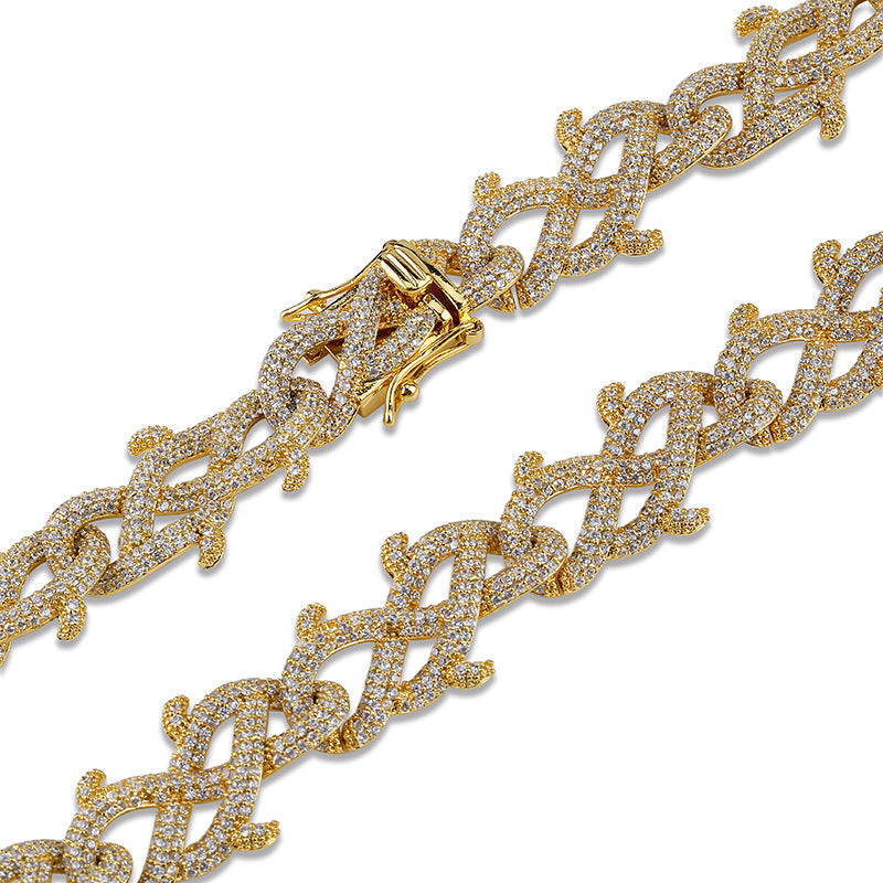 18mm Iced Barbed wire link necklace chain shopgld gold diamond