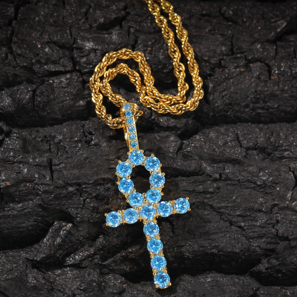 blue topaz Ankh pendant necklace chain diamond tyler the creator asap rocky playboi carti ben baller