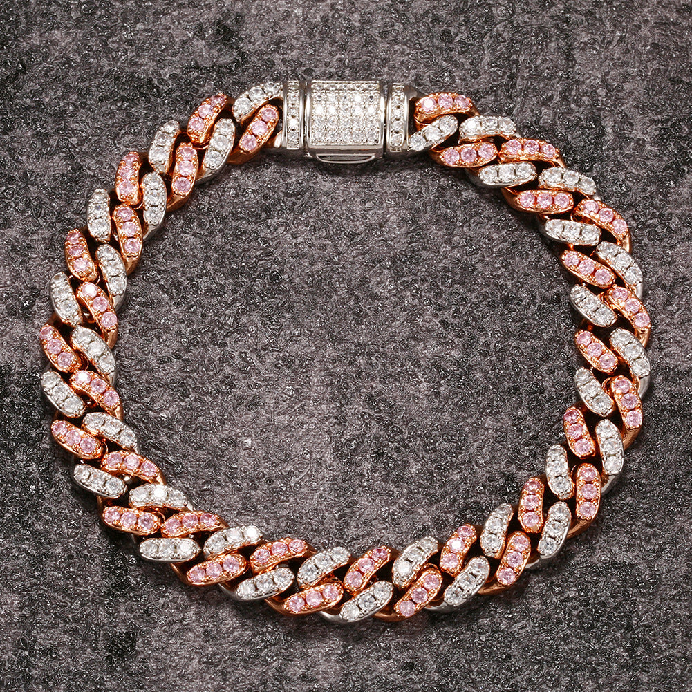 8mm cuban links necklace chain in white and pink diamonds