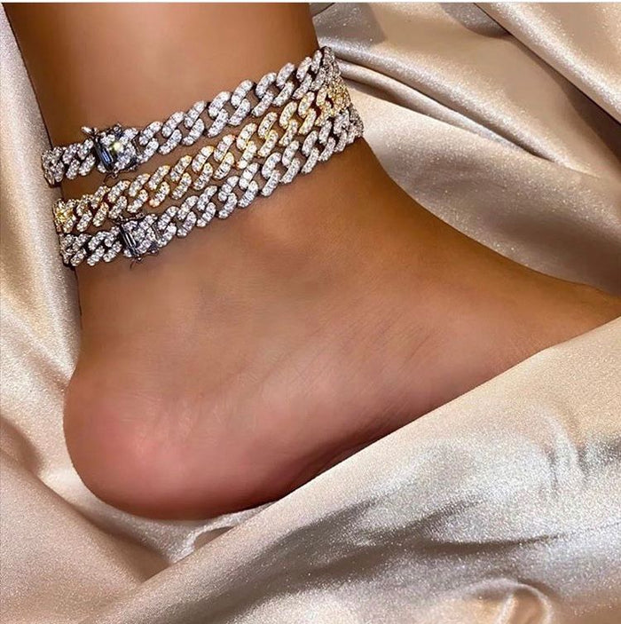 9mm cuban link chain bracelet ankle chain diamond white gold female jewelry fine jewelers farfetch