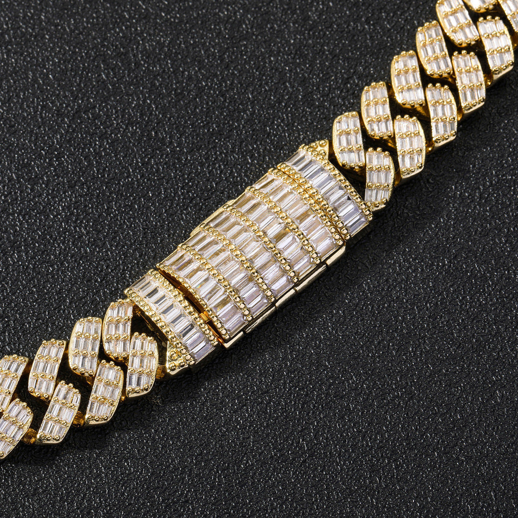 17mm fully iced baguette diamond cuban link necklace chain White Gold yellow gold asap rocky playboi carti lil uzi vert hip hop jewelry custom made