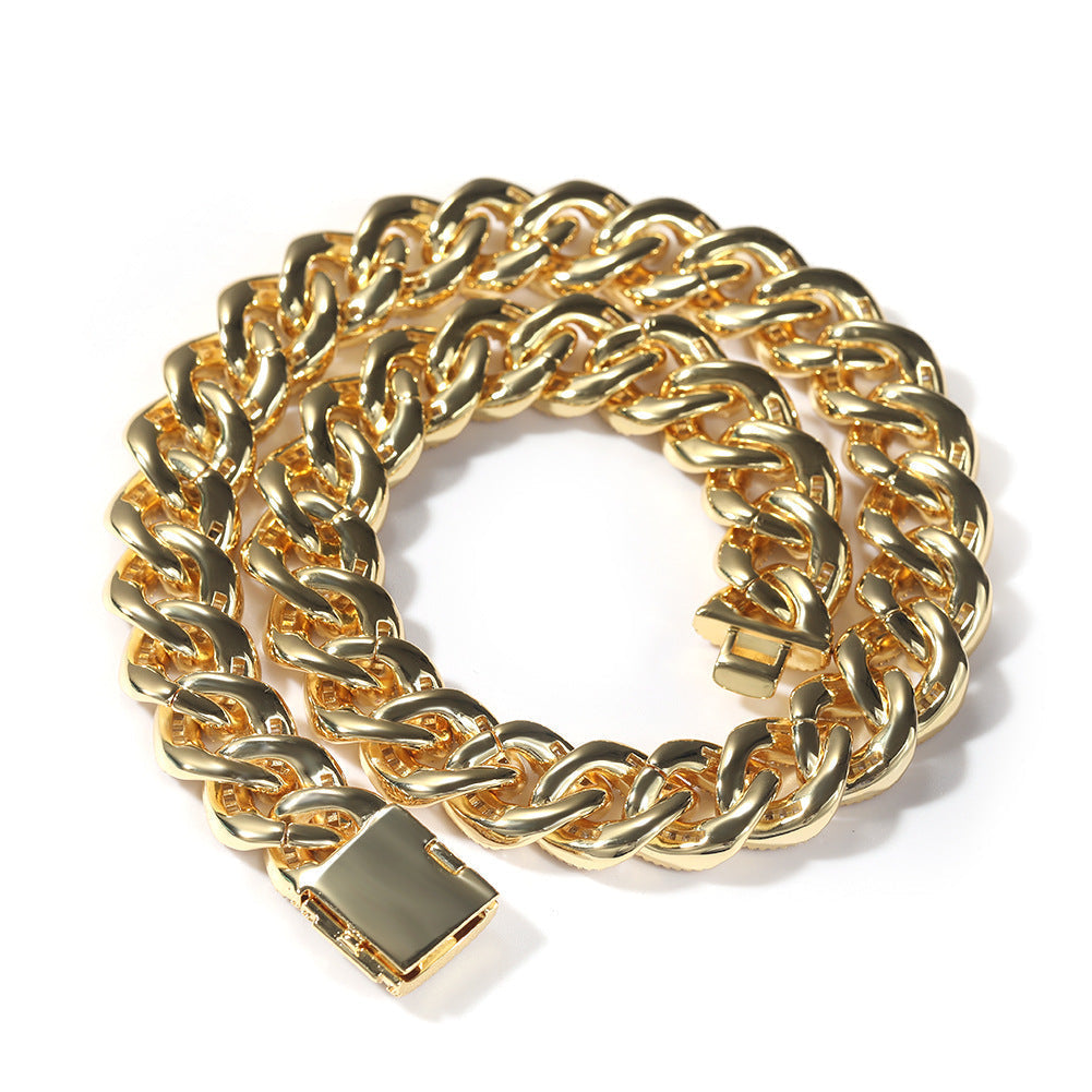 15mm cuban link necklace chain in baguette diamond White Gold Yellow Gold sterling silver hip hop jewelry cheap best quality custom made