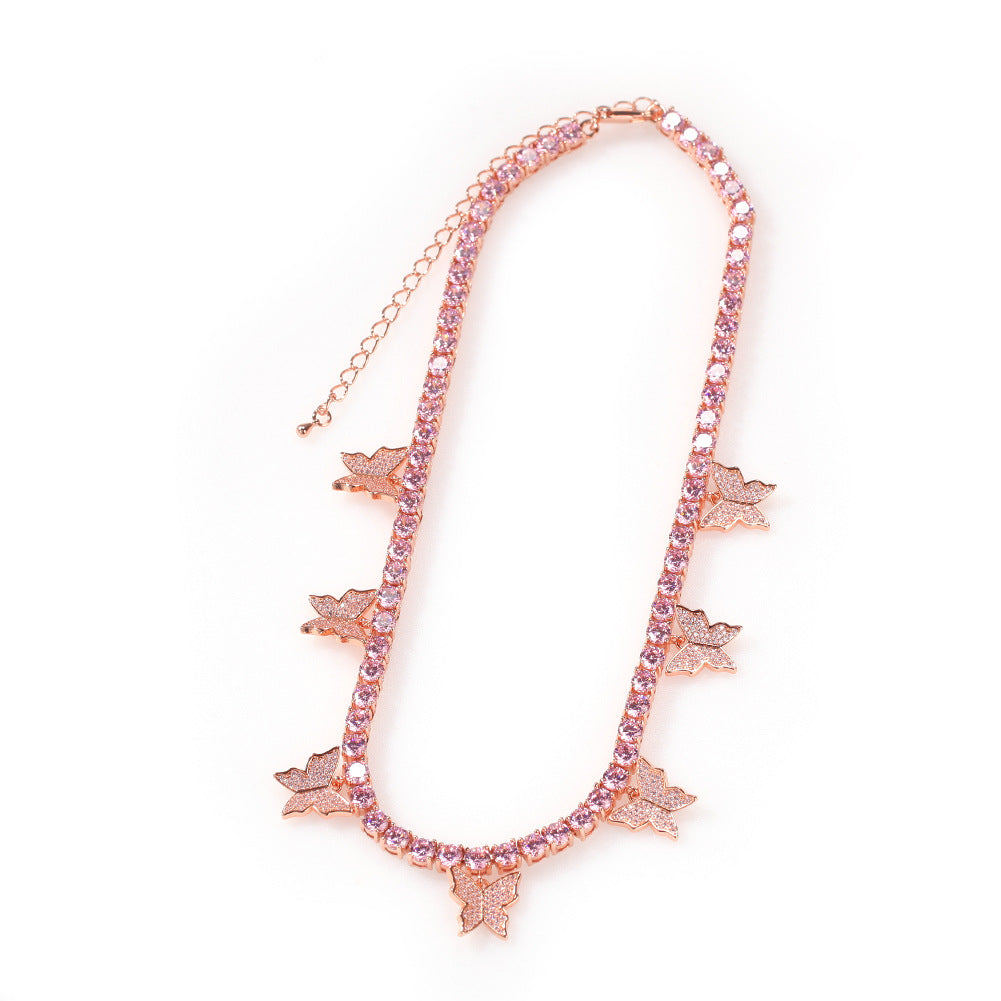 Butterfly choker short necklace tennis link chain White Gold Bijouterie Gonin