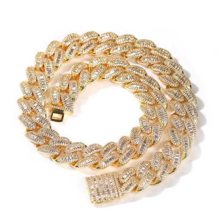 15mm cuban link necklace chain in baguette diamond White Gold Yellow Gold sterling silver hip hop jewelry cheap best quality custom made