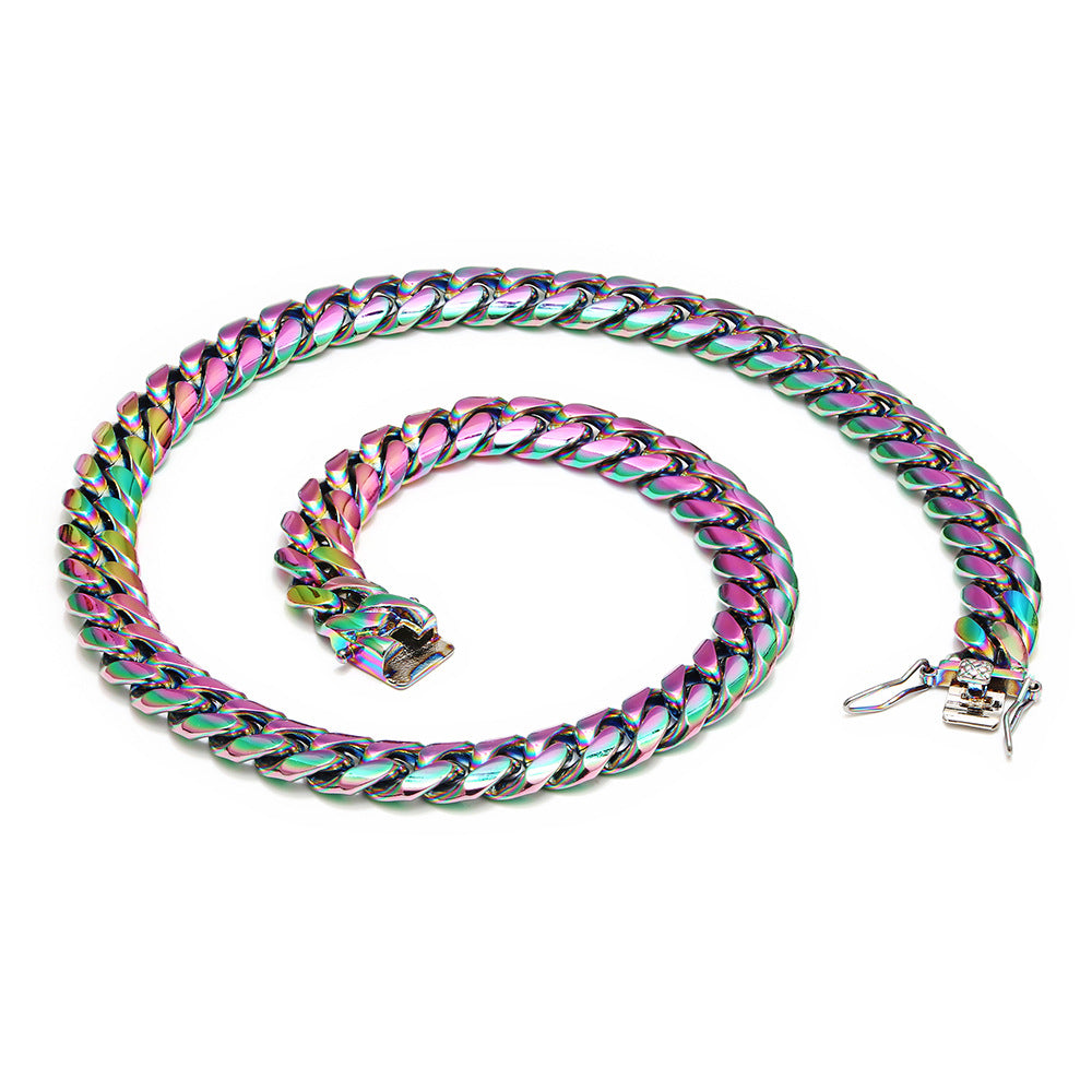 12mm Multicolored Cuban Link Chain 22 inch