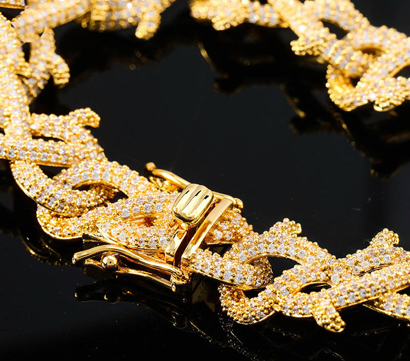 15mm Iced Barbed wire link bracelet chain shopgld gold diamond