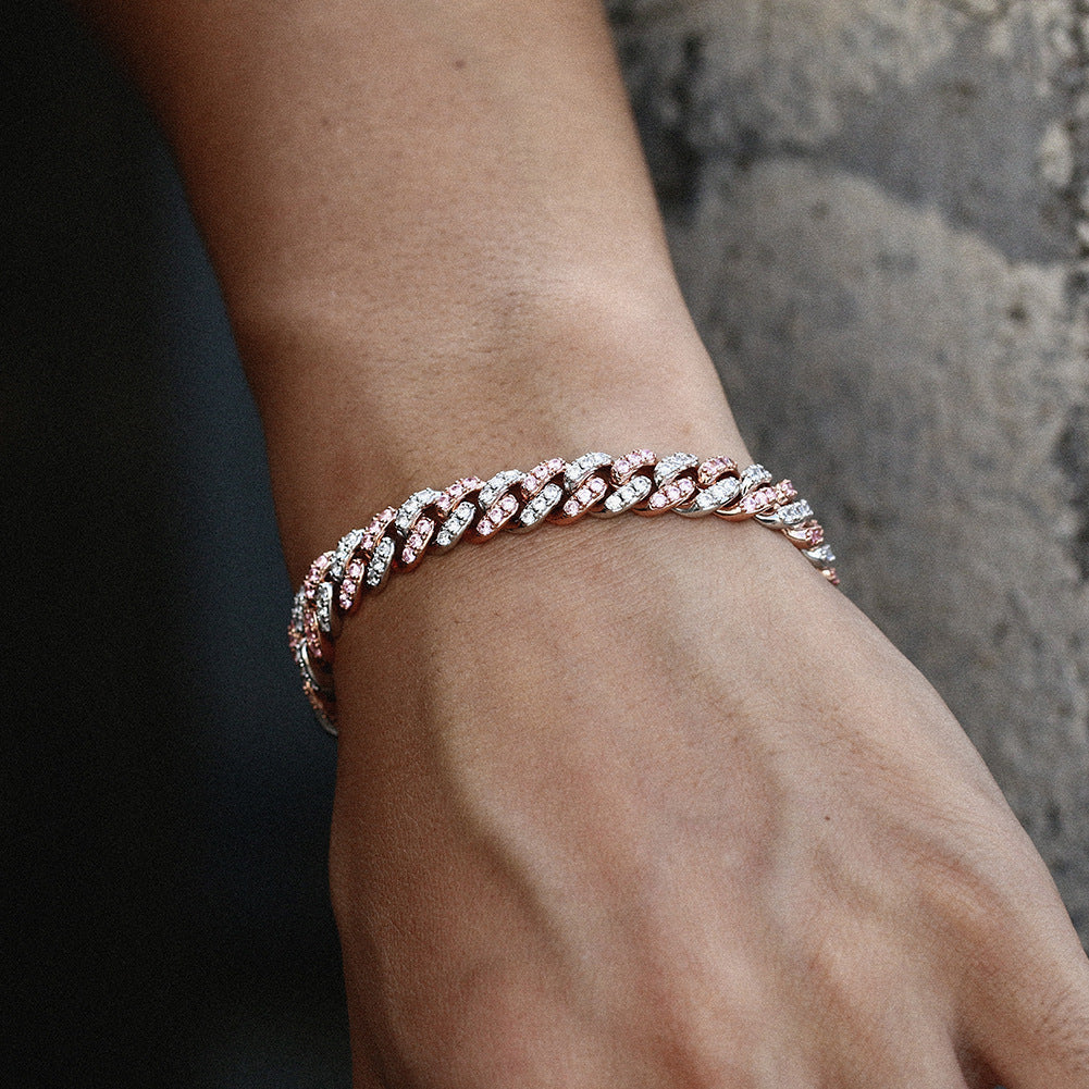 8mm cuban links necklace chain in white and pink diamonds