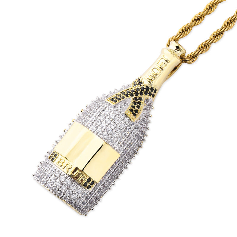 Fully iced diamond Moet &amp; Chandon Brut Imperial pendant necklace chain yellow gold rapper jewelry