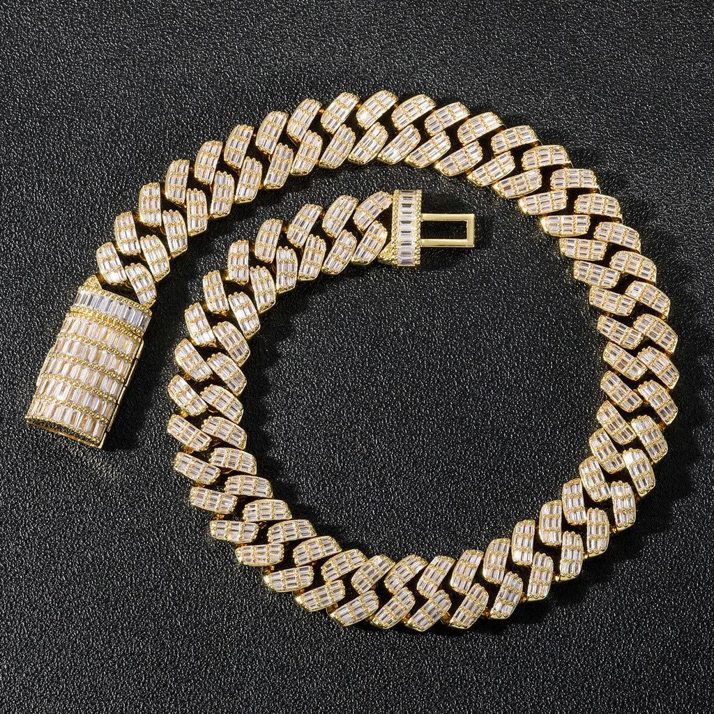 17mm fully iced baguette diamond cuban link necklace chain White Gold yellow gold asap rocky playboi carti lil uzi vert hip hop jewelry custom made