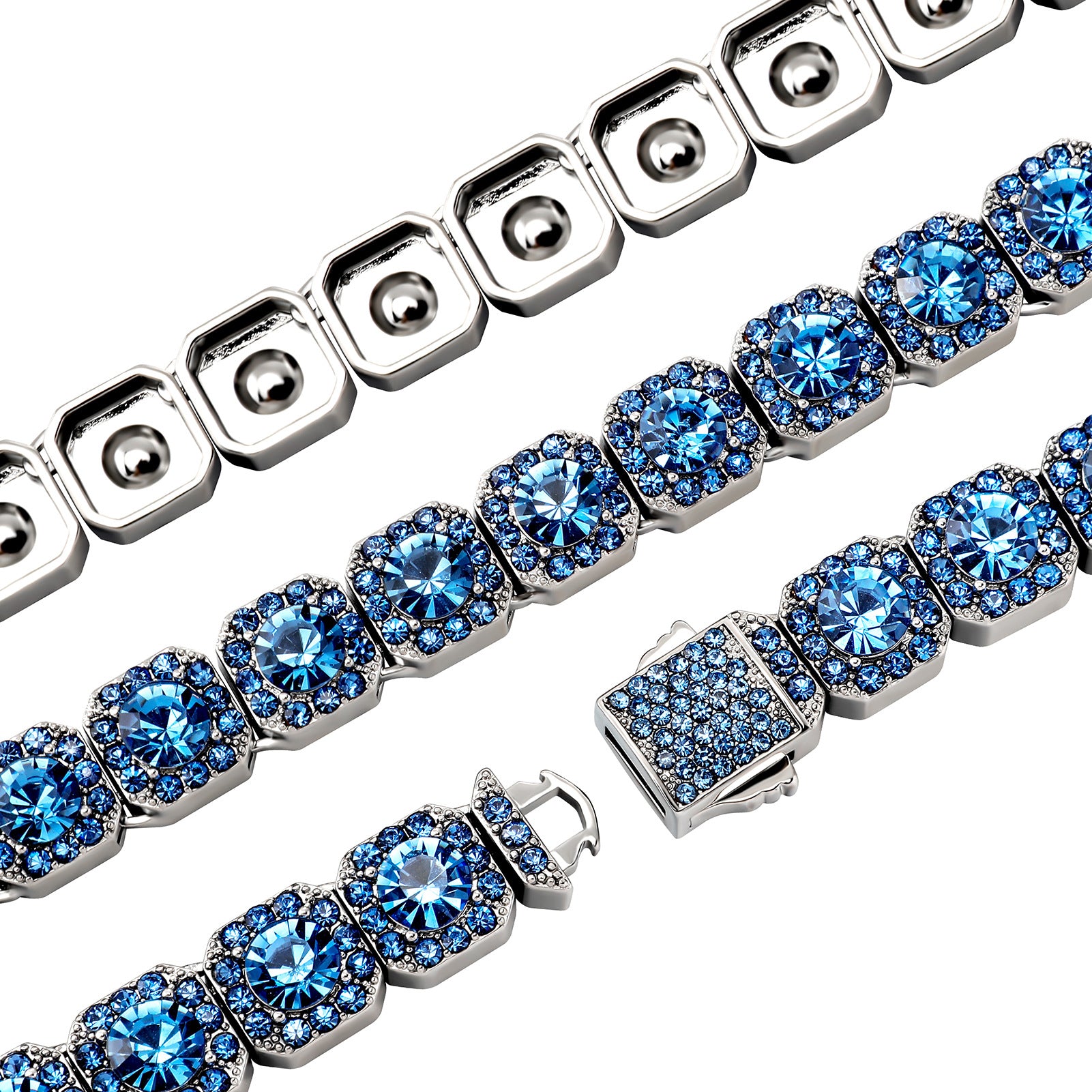 Halo one row solitaire link topaz necklace diamond  chain as seen on migos and travis scott shopgld icebox hip hop jewelry