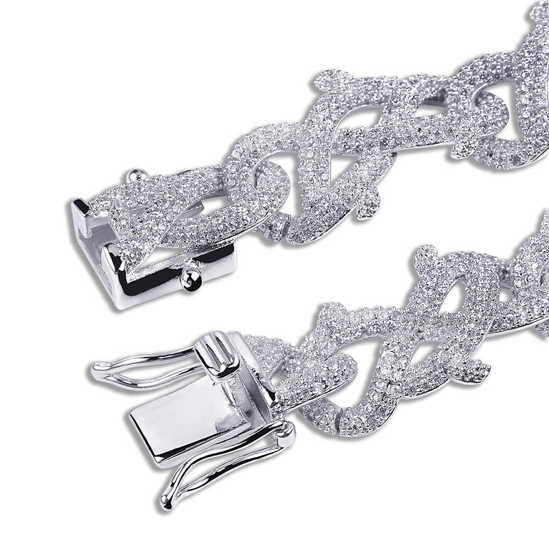 15mm Iced Barbed wire link bracelet chain shopgld gold diamond