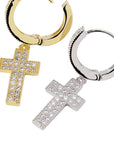 Dangling cross hoop earrings fully iced diamond ifandco shopgld