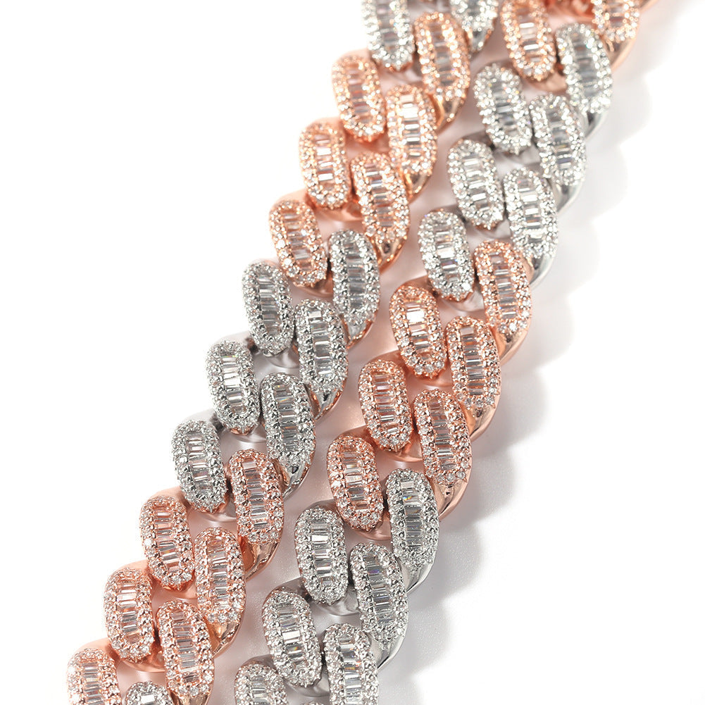 15mm cuban link necklace chain in baguette diamond White Gold Yellow Gold sterling silver hip hop jewelry cheap best quality custom made