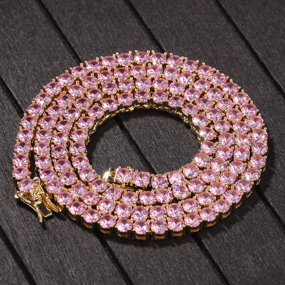 4MM Solitaire Pink Simulated Diamonds Tennis Chain ifandco kylie jenner cardi b shopgld 