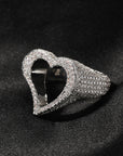 Fully iced hollow heart ring White Gold fashion nova shein coachella diamond ring hip hop jewelry rapper 