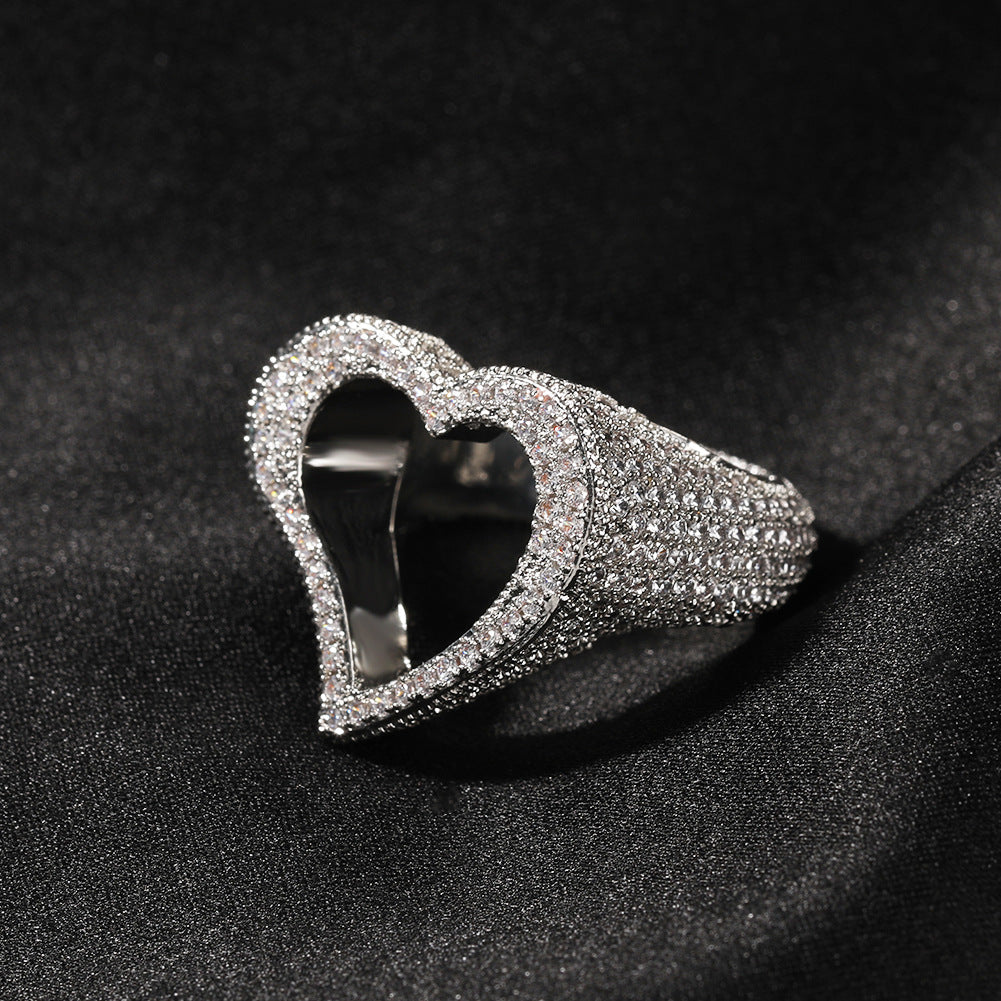 Fully iced hollow heart ring White Gold fashion nova shein coachella diamond ring hip hop jewelry rapper 