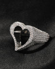 Fully iced hollow heart ring White Gold fashion nova shein coachella diamond ring hip hop jewelry rapper 