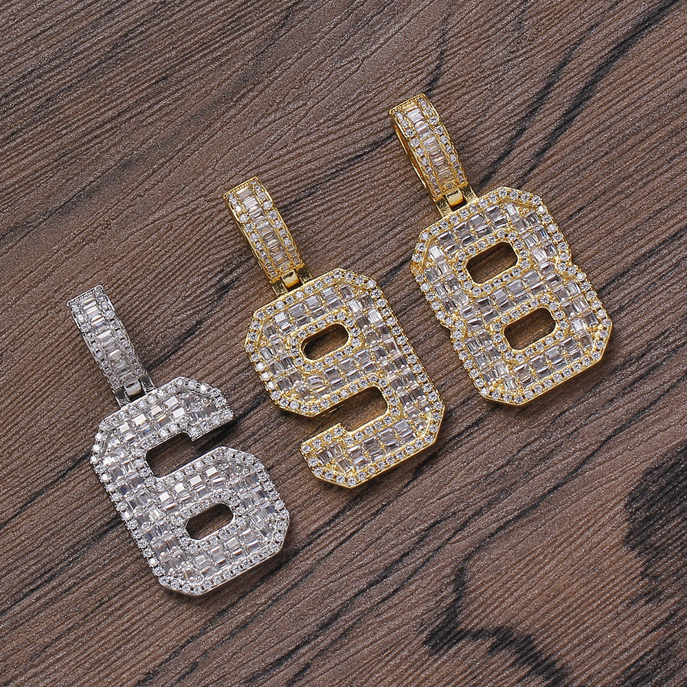 Custom number baguette pendant necklace chain dialmond fully iced instagram famous rapper jewelry hip hop top jewelers 