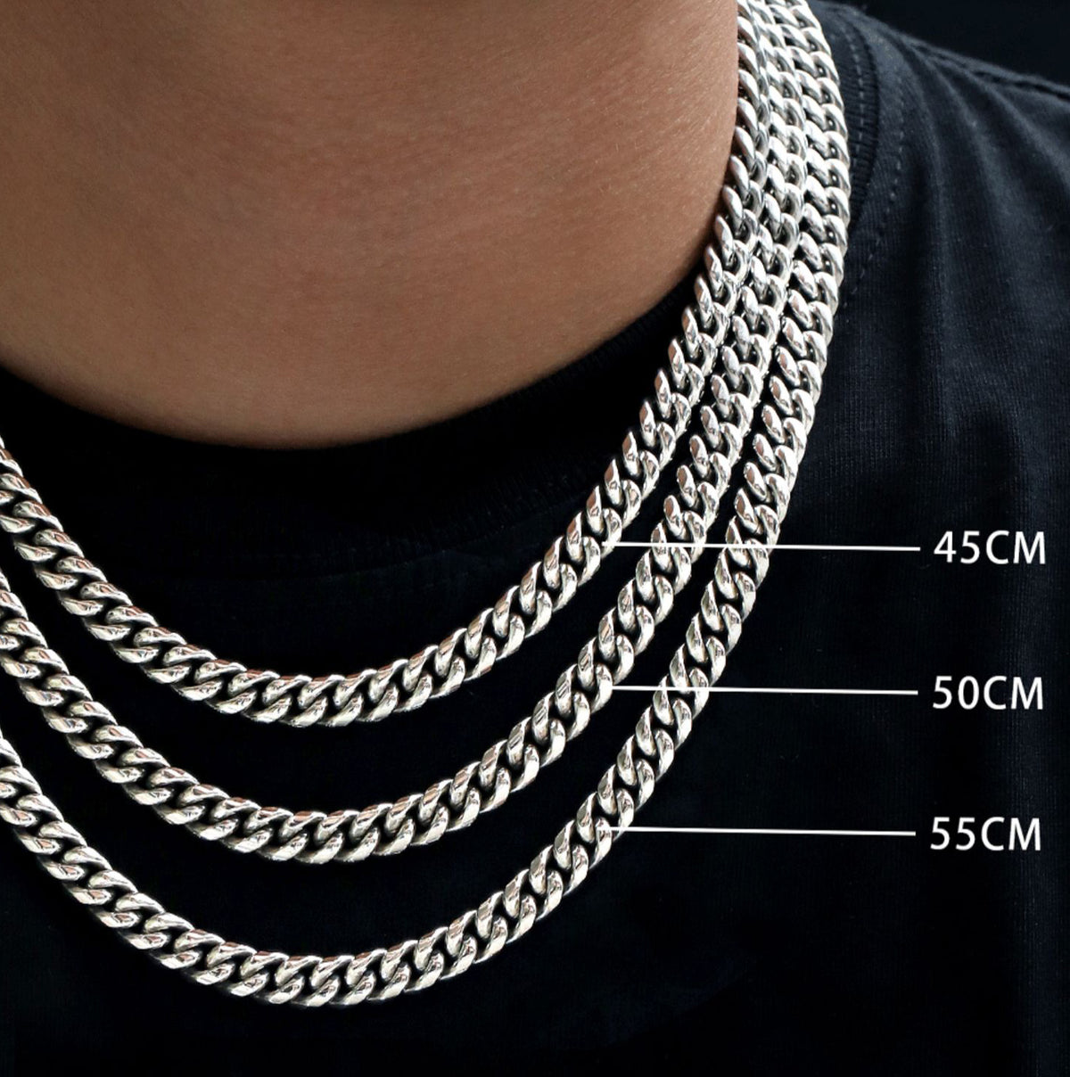 8mm plain cuban link necklace chain solid silver white gold vermil cuban links
