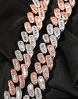 15mm cuban link necklace chain in baguette diamond White Gold Yellow Gold sterling silver hip hop jewelry cheap best quality custom made