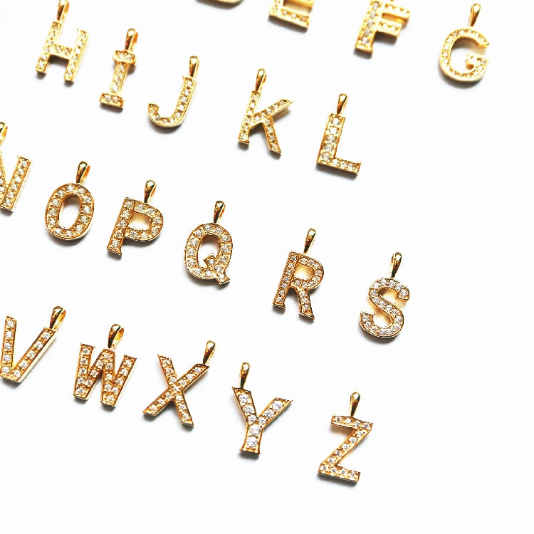 Gold Letter Charms Round Rhinestone Letter Charms Necklaces 