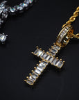 Baguette cross pendant & necklace with free matching chain hiphop