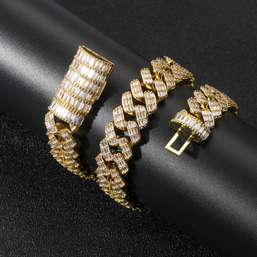 17mm fully iced baguette diamond cuban link necklace chain White Gold yellow gold asap rocky playboi carti lil uzi vert hip hop jewelry custom made
