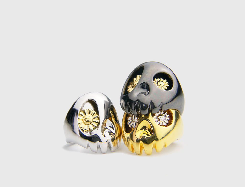 Valentino Crowned Skull Brass Dark Gold Fume Ring