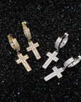 Dangling cross hoop earrings fully iced diamond ifandco shopgld