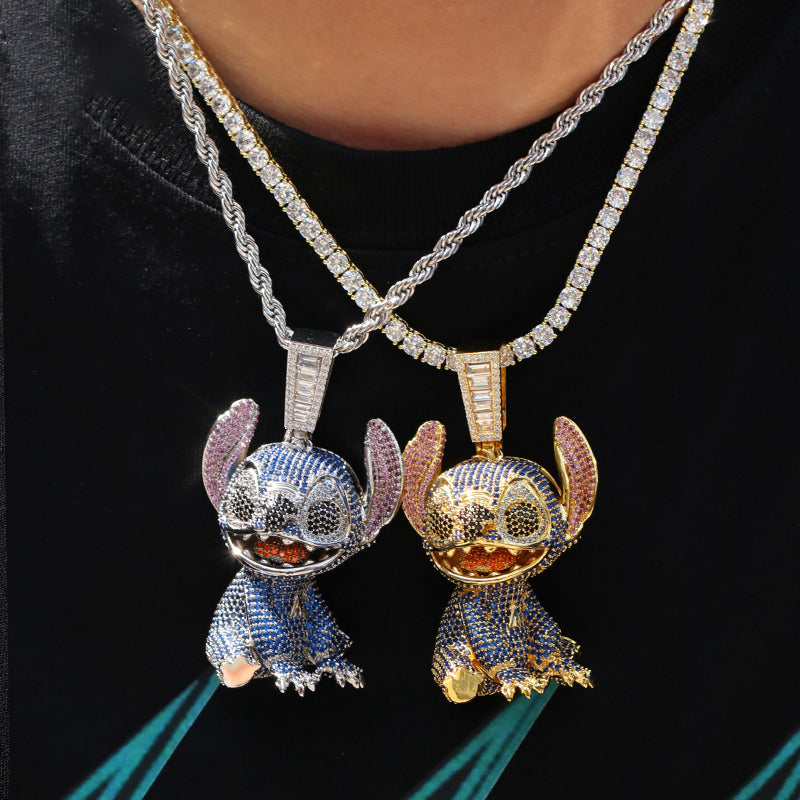 iced out Stitch diamond  pendant necklace ifandco