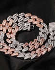 15mm cuban link necklace chain in baguette diamond White Gold Yellow Gold sterling silver hip hop jewelry cheap best quality custom made