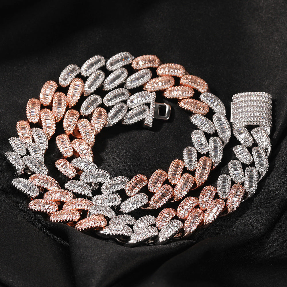 15mm cuban link necklace chain in baguette diamond White Gold Yellow Gold sterling silver hip hop jewelry cheap best quality custom made