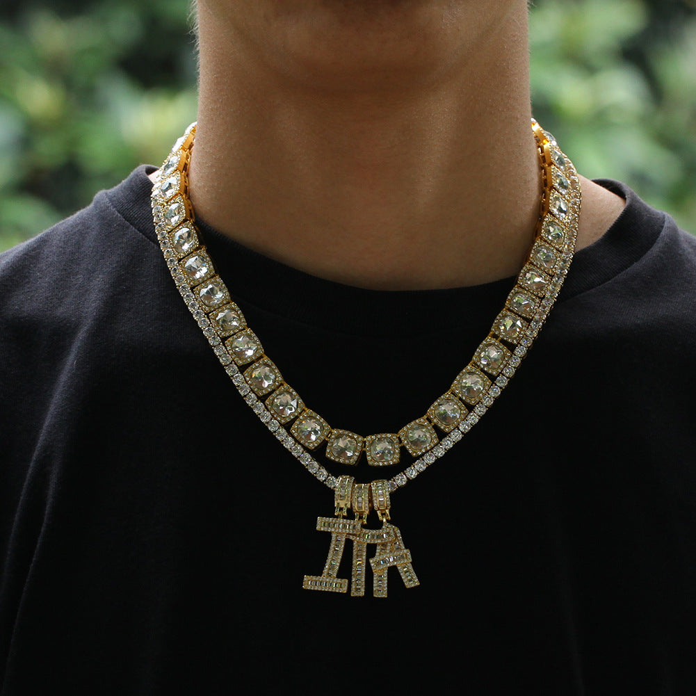 Custom A-Z baguette Letters Initial A-Z Charm pendant necklace chain diamond gold