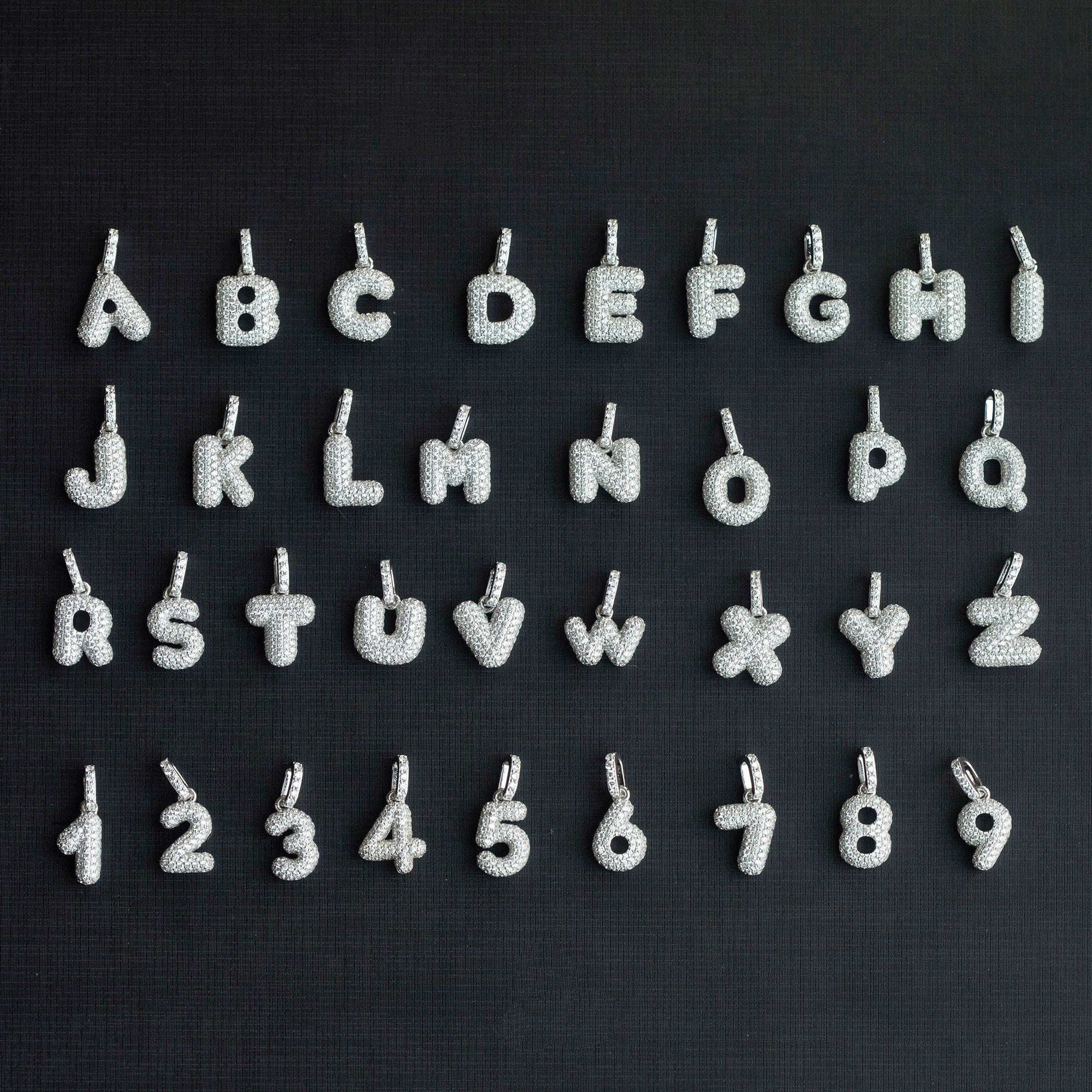 custom alphabet letter bubble nano greg yuna diamond silver white gold celebrity jewelers ifandco