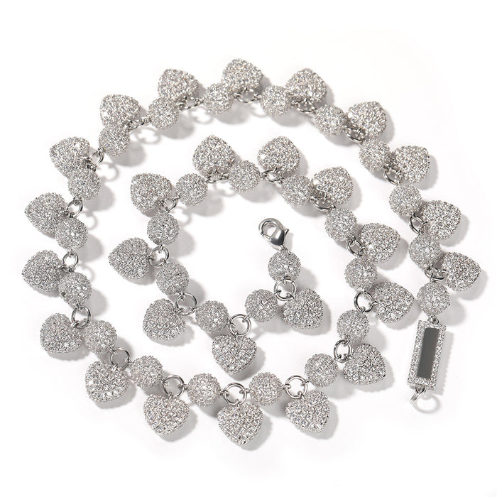 fully iced diamond heart ball Fully iced puffy bubble heart 3D clustered ball tennis link short necklace choker 