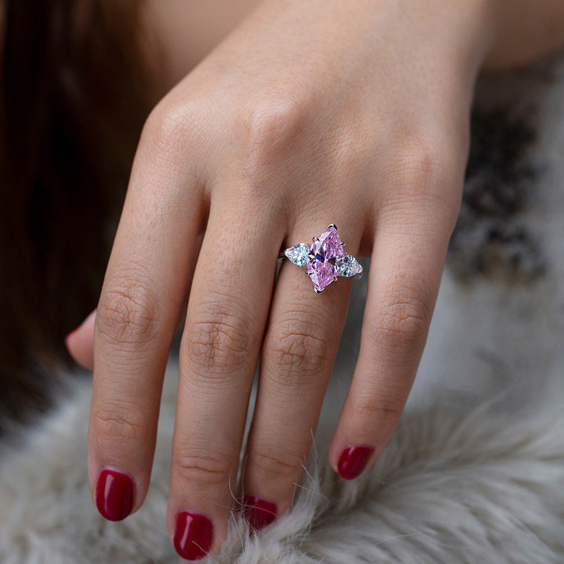 Three Stone Marquise Diamond tourmaline Engagement Rings kylie jenner ring travis scott
