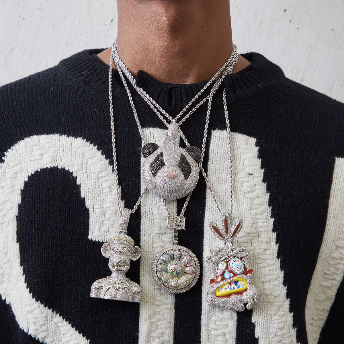 Fully iced Panda diamond pendant necklace chain as seen on Jackson Wang Got7 kpop fans buy panthepack