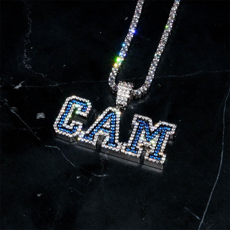 Custom A-Z baguette diamond custom Letters numbers Initial Charm pendant hollywood celebrity jewelers jewelry hip hop diamond necklace chain