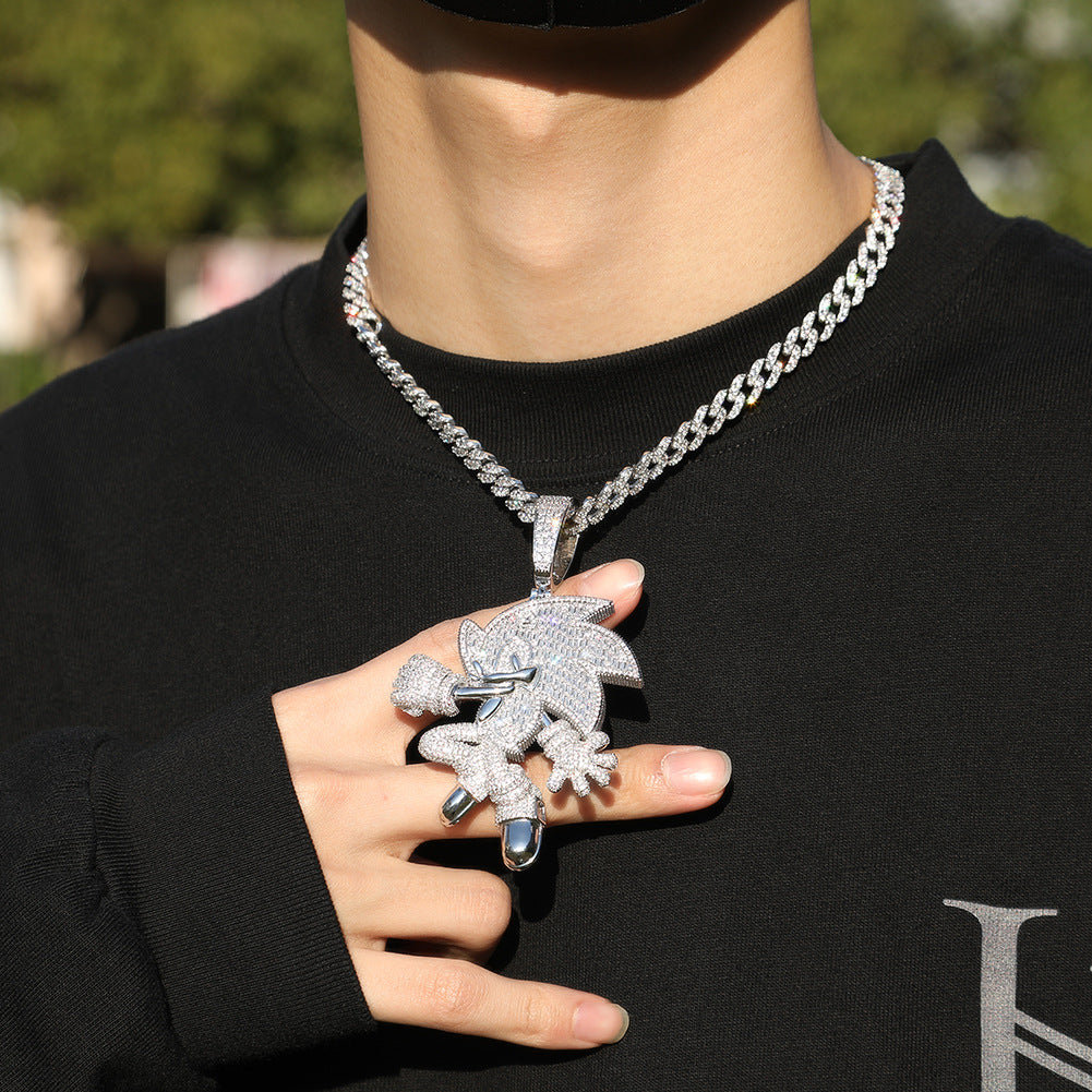 Sonic the Hedgehog Fully Iced diamond Pendant Diamond free necklace chain ifandco