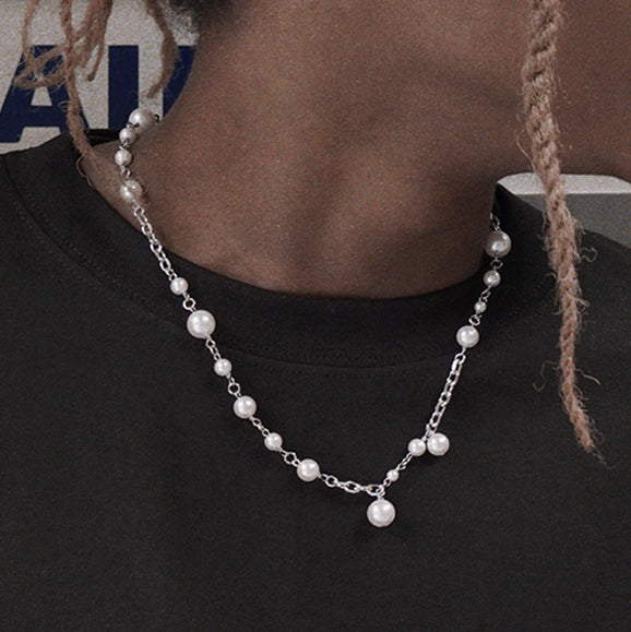 Asap Rocky pearl necklace Chanel cuban links chain with beads vlone playboi carti jeweler diamond gold