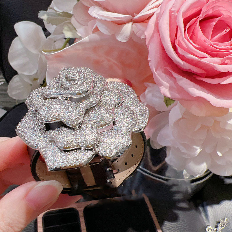 Piaget rose diamond bangle bracelet watch leather strap diamonds