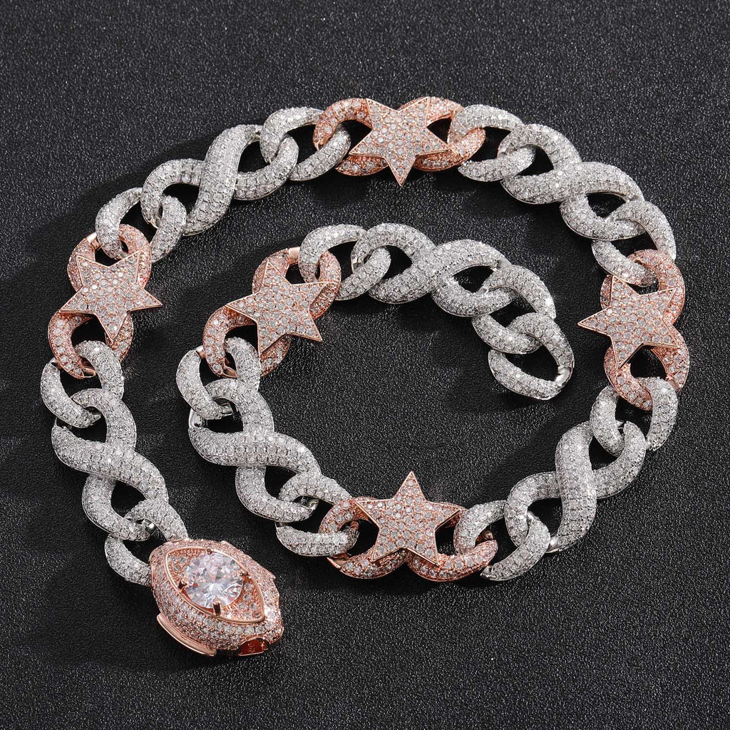 Custom fully iced diamond star interlaced cuban link short choker necklace rap artist jewelers jewelery bling travis scott ifandco