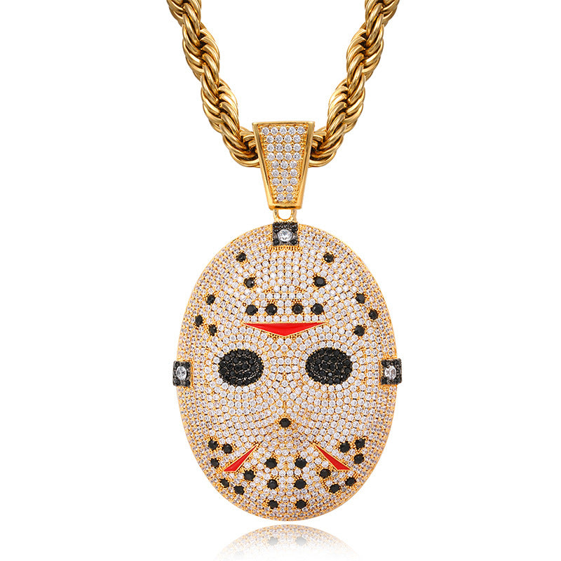 Jason mask Friday the 13th diamond fully iced pendant &amp; necklace with free matching chain included.